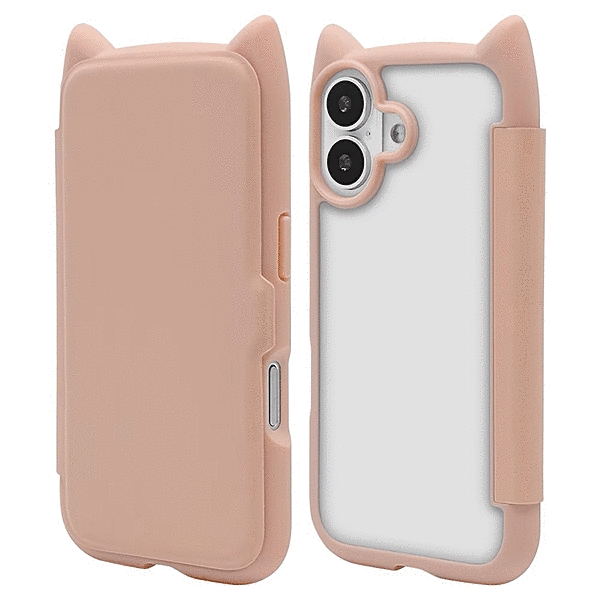 mimi 猫耳手帳型ハイブリッドケース TPU/PC MIL規格準拠 スモーキーピンク