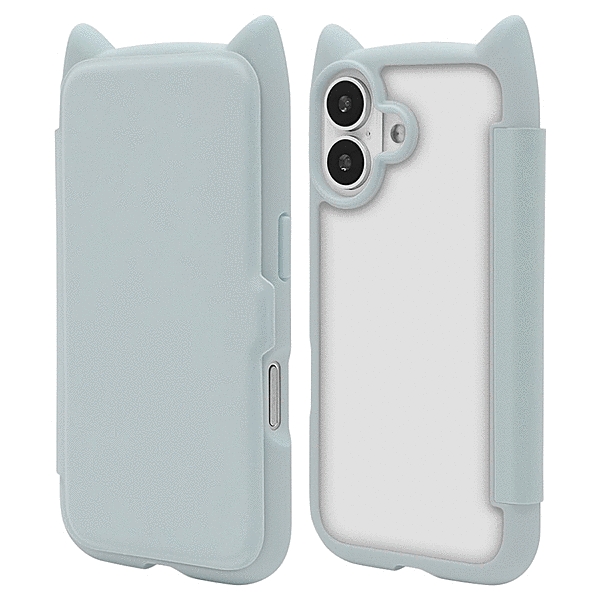 mimi 猫耳手帳型ハイブリッドケース TPU/PC MIL規格準拠 スモーキーブルー