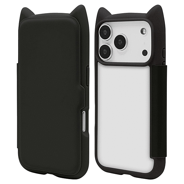 mimi 猫耳手帳型ハイブリッドケース TPU/PC MIL規格準拠 ブラック