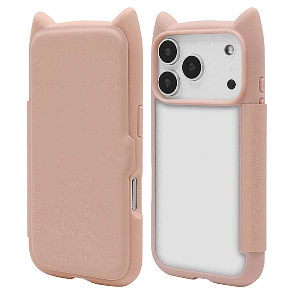 mimi 猫耳手帳型ハイブリッドケース TPU/PC MIL規格準拠 スモーキーピンク