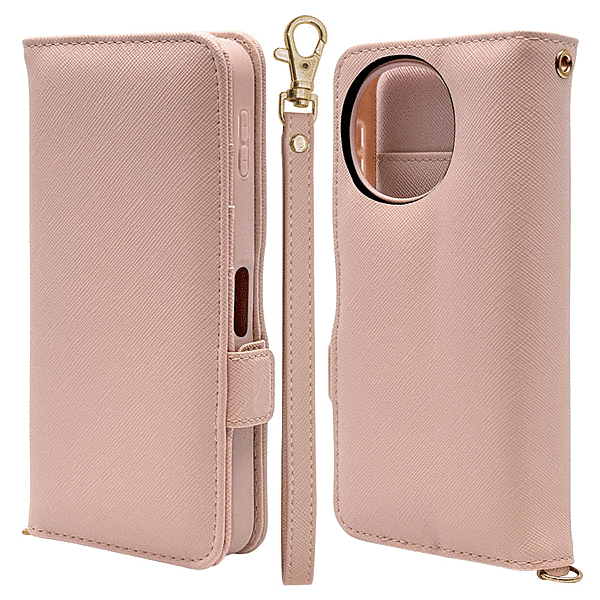 ハンドストラップ付き手帳型ケース ライトピンク