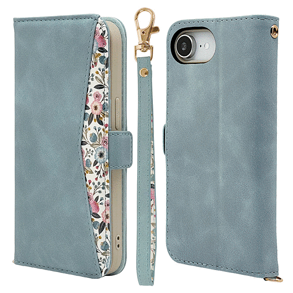 花柄手帳型ケース ライトブルー